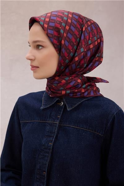 BELLİ LOGO DESEN İPEK EŞARP 4223D (TWILL) VİŞNE ÇÜRÜĞÜ - 86