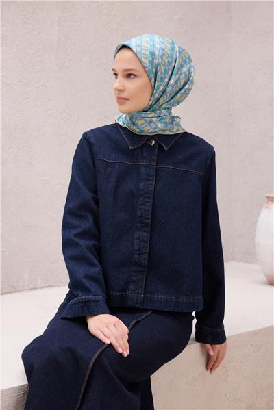 BELLİ LOGO DESEN İPEK EŞARP 4223D (TWILL) MAVİ YEŞİL - 38