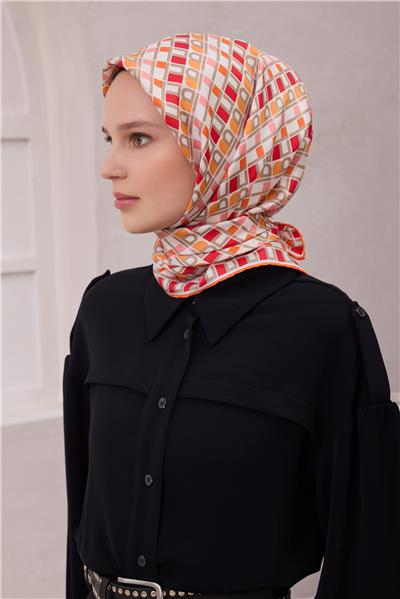 BELLİ LOGO DESEN İPEK EŞARP 4223D (TWILL) KIRMIZI - TURUNCU - 35