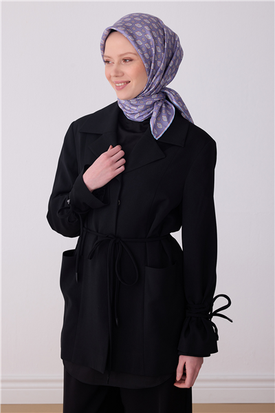 Lila Etnik Desen %100 Twill İpek Eşarp 4308-35