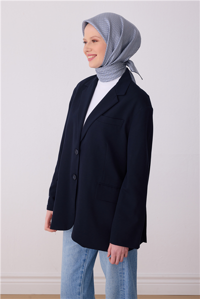 Mavi Monogram Desen %100 Twill İpek Eşarp 4321-56