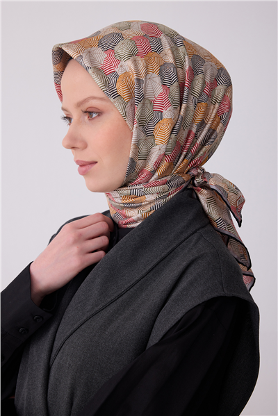 Mavi Obje Desen %100 Twill İpek Eşarp 4313-06