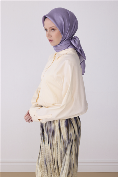 Mor Klasik Desen %100 Twill İpek Eşarp 4305-05