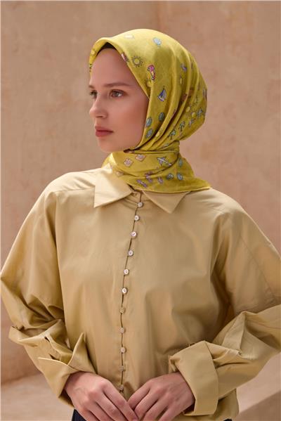 BELLİ OBJE DESEN İPEK EŞARP 4121D TWILL