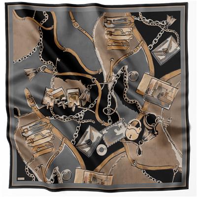 BELLİ OBJE DESEN İPEK EŞARP 4205D (TWILL) SİYAH - 83