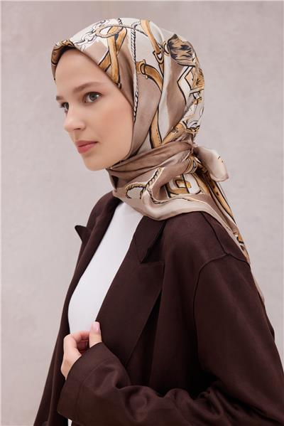 BELLİ OBJE DESEN İPEK EŞARP 4205D (TWILL) BEJ - 82