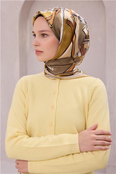 BELLİ OBJE DESEN İPEK EŞARP 4205D (TWILL) SARI - 32