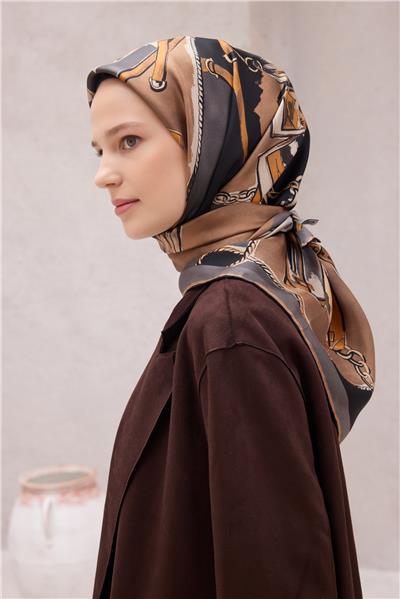 BELLİ OBJE DESEN İPEK EŞARP 4205D (TWILL) SİYAH - 83