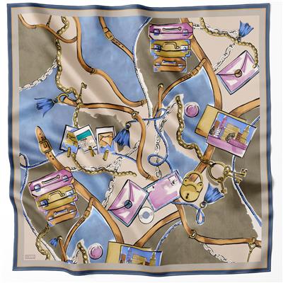 BELLİ OBJE DESEN İPEK EŞARP 4205D (TWILL) MAVİ - 31