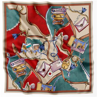 BELLİ OBJE DESEN İPEK EŞARP 4205D (TWILL) KIRMIZI - 80