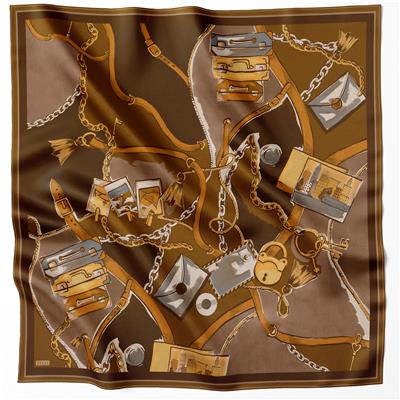 BELLİ OBJE DESEN İPEK EŞARP 4205D (TWILL) KAHVE - 81