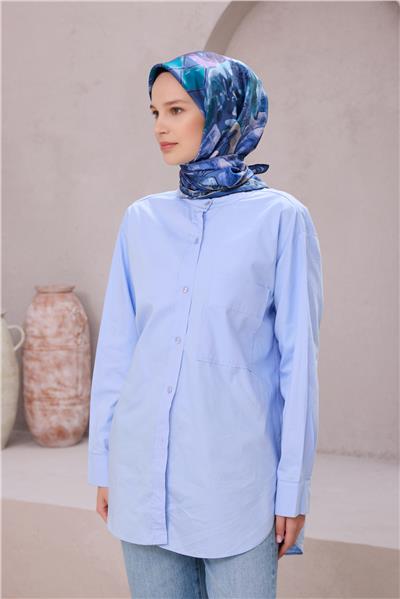 BELLİ OBJE DESEN İPEK EŞARP 4216D (TWILL) MAVİ - 85