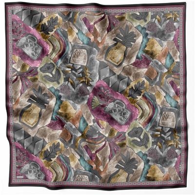 BELLİ OBJE DESEN İPEK EŞARP 4216D (TWILL) ANTRASİT - 86