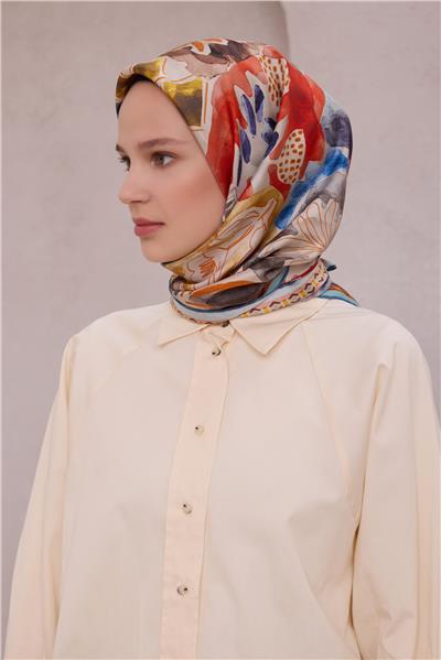 BELLİ OBJE DESEN İPEK EŞARP 4216D (TWILL) İNDİGO - 05