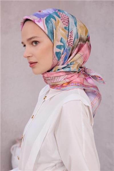 BELLİ OBJE DESEN İPEK EŞARP 4216D (TWILL) PUDRA - 07