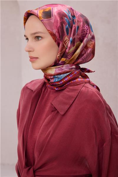 BELLİ OBJE DESEN İPEK EŞARP 4216D (TWILL) FUŞYA - 52