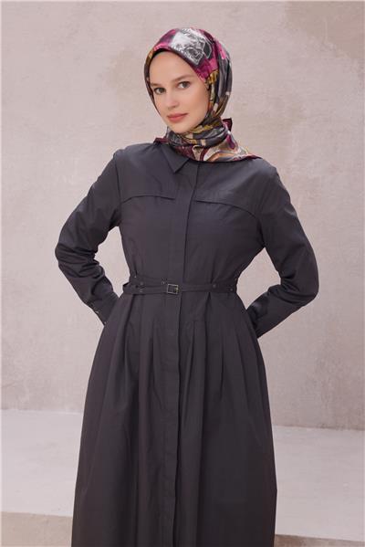 BELLİ OBJE DESEN İPEK EŞARP 4216D (TWILL) ANTRASİT - 86