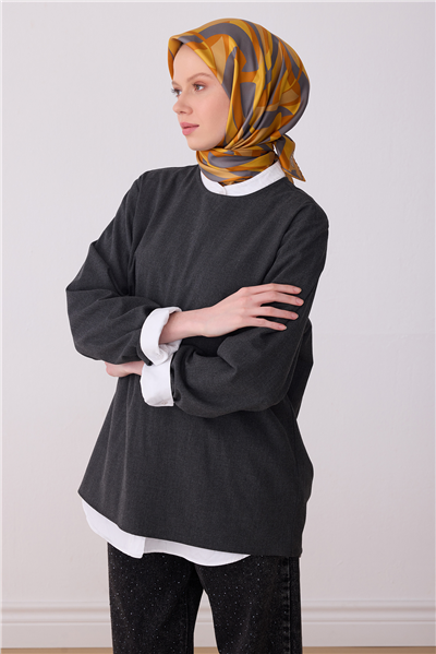 Oranj Geometrik Desen %100 Twill İpek Eşarp 4327-58