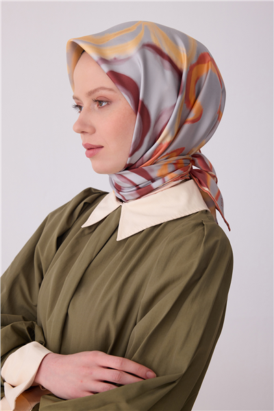 Oranj Soyut Desen %100 Twill İpek Eşarp 4301-35