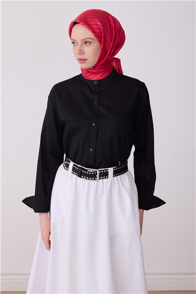 Pembe Geometrik Desen %100 Twill İpek Eşarp 4325-57