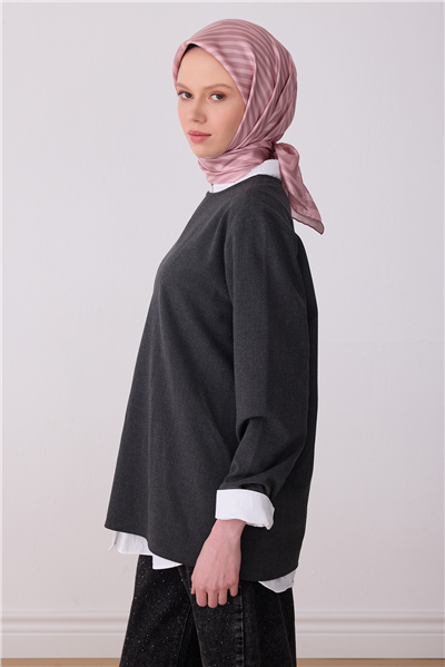 Lila Geometrik Desen %100 Twill İpek Eşarp 4325-01