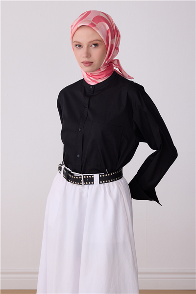 Pembe Geometrik Desen %100 Twill İpek Eşarp 4327-56