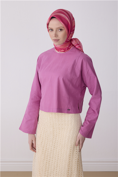 Pembe Geometrik Desen %100 Twill İpek Eşarp 4311-81