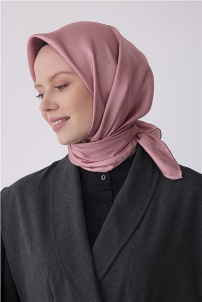 Pembe Klasik Desen %100 Twill İpek Eşarp 4305-84