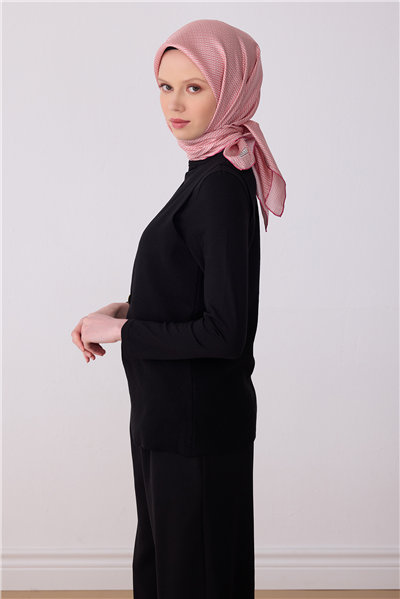 Pembe Monogram Desen %100 Twill İpek Eşarp 4321-80