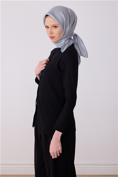 Petrol Monogram Desen %100 Twill İpek Eşarp 4321-81