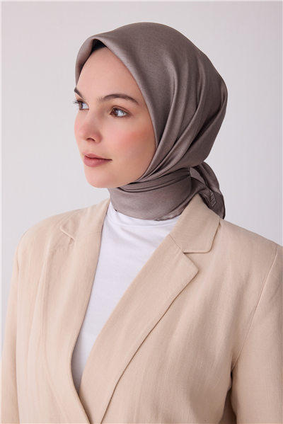 Açık Gri Klasik Desen %100 Twill İpek Eşarp 4305-06