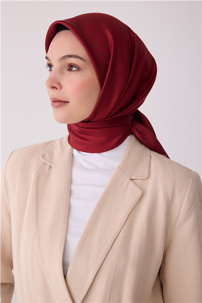 Bordo Klasik Desen %100 Twill İpek Eşarp 4305-87