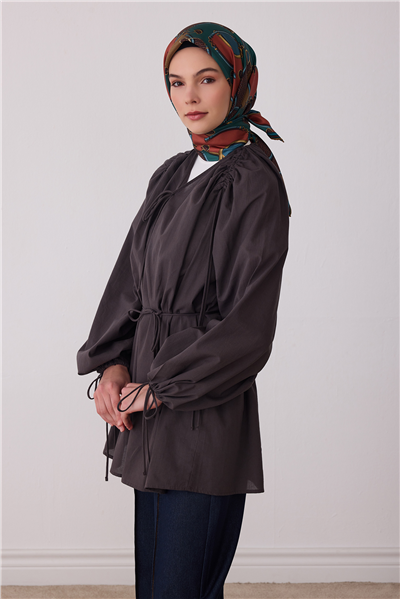 Petrol Geometrik Desen %100 Twill İpek Eşarp 4400-01