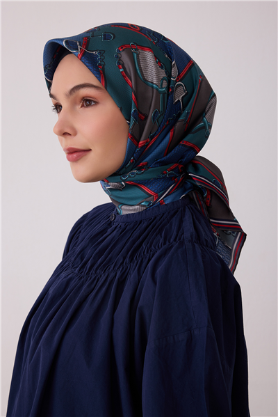Mor Geometrik Desen %100 Twill İpek Eşarp 4400-04