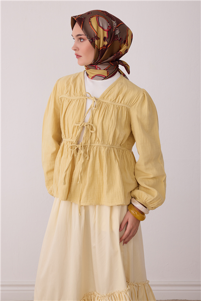 Kahverengi Geometrik Desen %100 Twill İpek Eşarp 4400-05