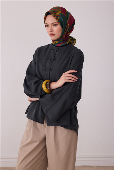Yeşil Geometrik Desen %100 Twill İpek Eşarp 4401-33