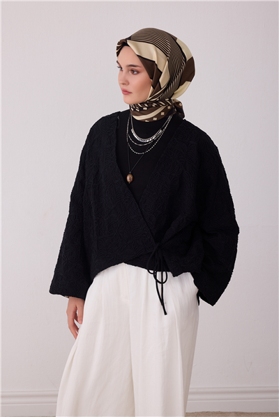 Kahverengi Geometrik Desen %100 Twill İpek Eşarp 4401-57