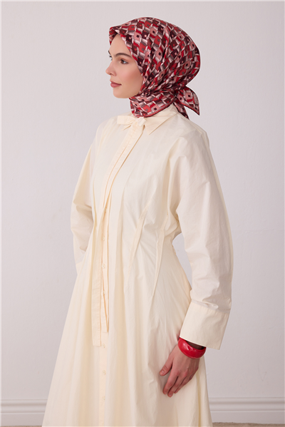 Bordo Geometrik Desen %100 Twill İpek Eşarp 4402-03