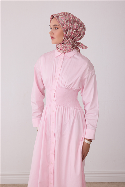 Pembe Geometrik Desen %100 Twill İpek Eşarp 4402-06