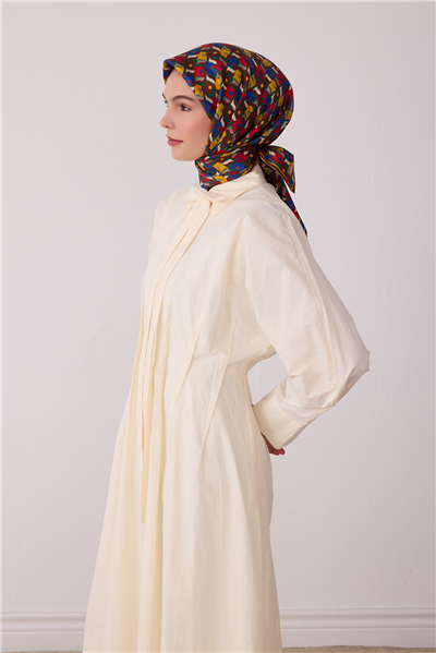 Çok Renkli Geometrik Desen %100 Twill İpek Eşarp 4402-82