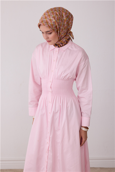 Pembe Geometrik Desen %100 Twill İpek Eşarp 4403-31