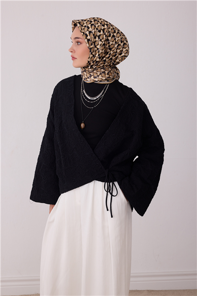 Siyah Geometrik Desen %100 Twill İpek Eşarp 4403-84