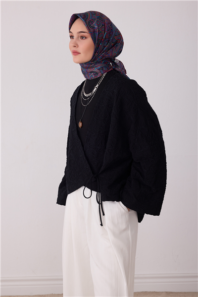 Mor Etnik Desen %100 Twill İpek Eşarp 4404-31