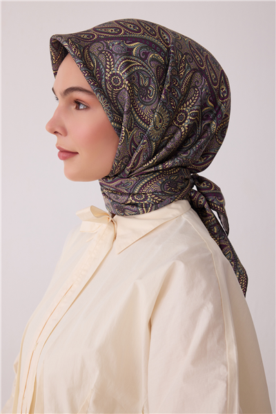 Füme Etnik Desen %100 Twill İpek Eşarp 4404-82