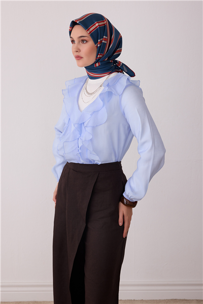 Petrol Geometrik Desen %100 Twill İpek Eşarp 4405-02