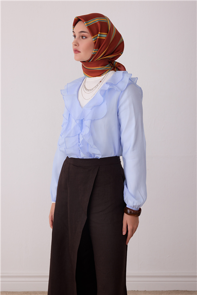 Oranj Geometrik Desen %100 Twill İpek Eşarp 4405-05