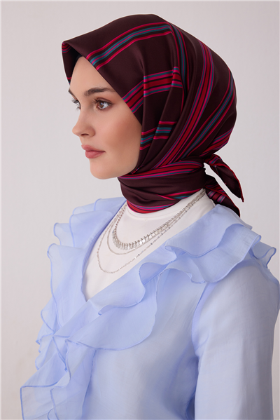 Bordo Geometrik Desen %100 Twill İpek Eşarp 4405-80