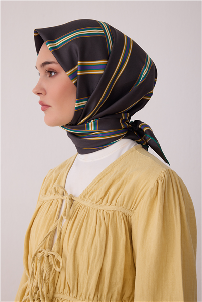 Füme Geometrik Desen %100 Twill İpek Eşarp 4405-83