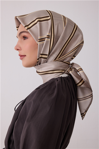 Taş Geometrik Desen %100 Twill İpek Eşarp 4405-85