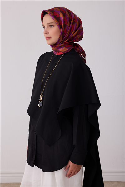 Bordo Geometrik Desen %100 Twill İpek Eşarp 4406-02
